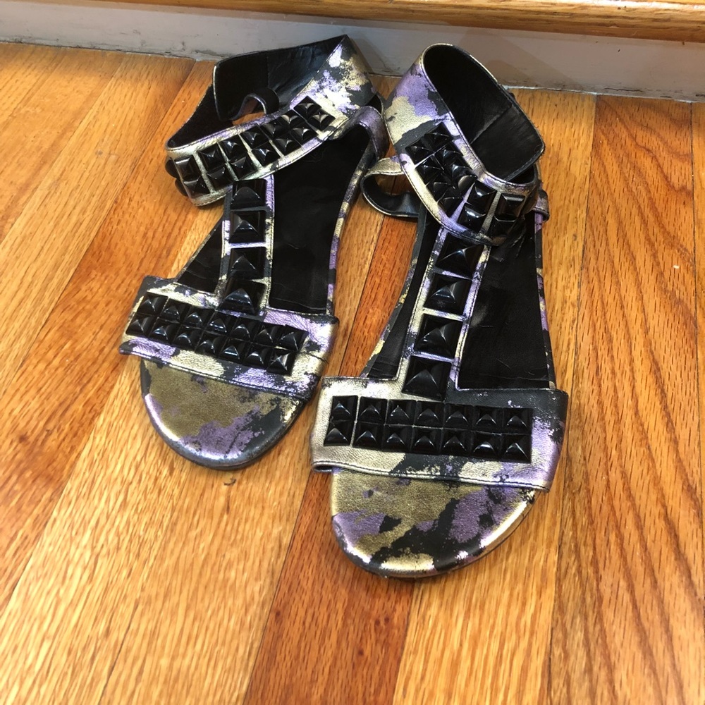 Studded multicolored metallic sandals